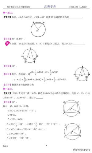 初三数学知识点整理（九上 § 24.3弦、弧、圆心角、圆周角）