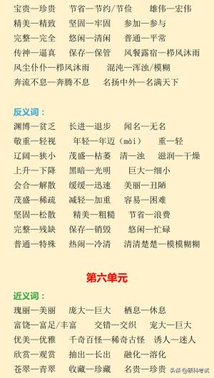 部编版三年级语文上册1-8单元近、反义词汇总，很全面，收藏好-图5