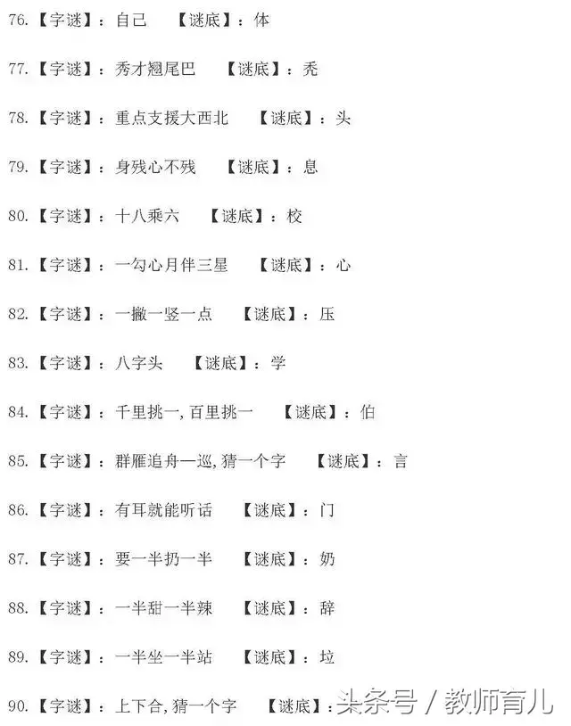 小学语文90个猜字谜语，全家齐动员，一起猜猜看，有趣亲子涨知识  第5张