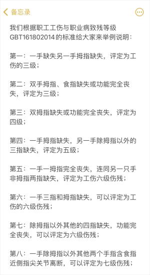 手指工伤级别一览表  第2张